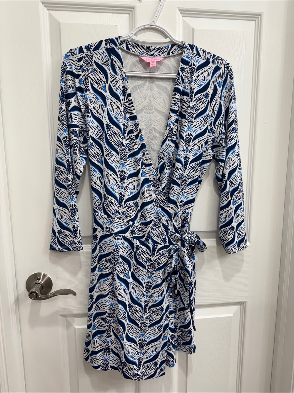Wrap Mini Dress romper in Navy and White Leaf Print